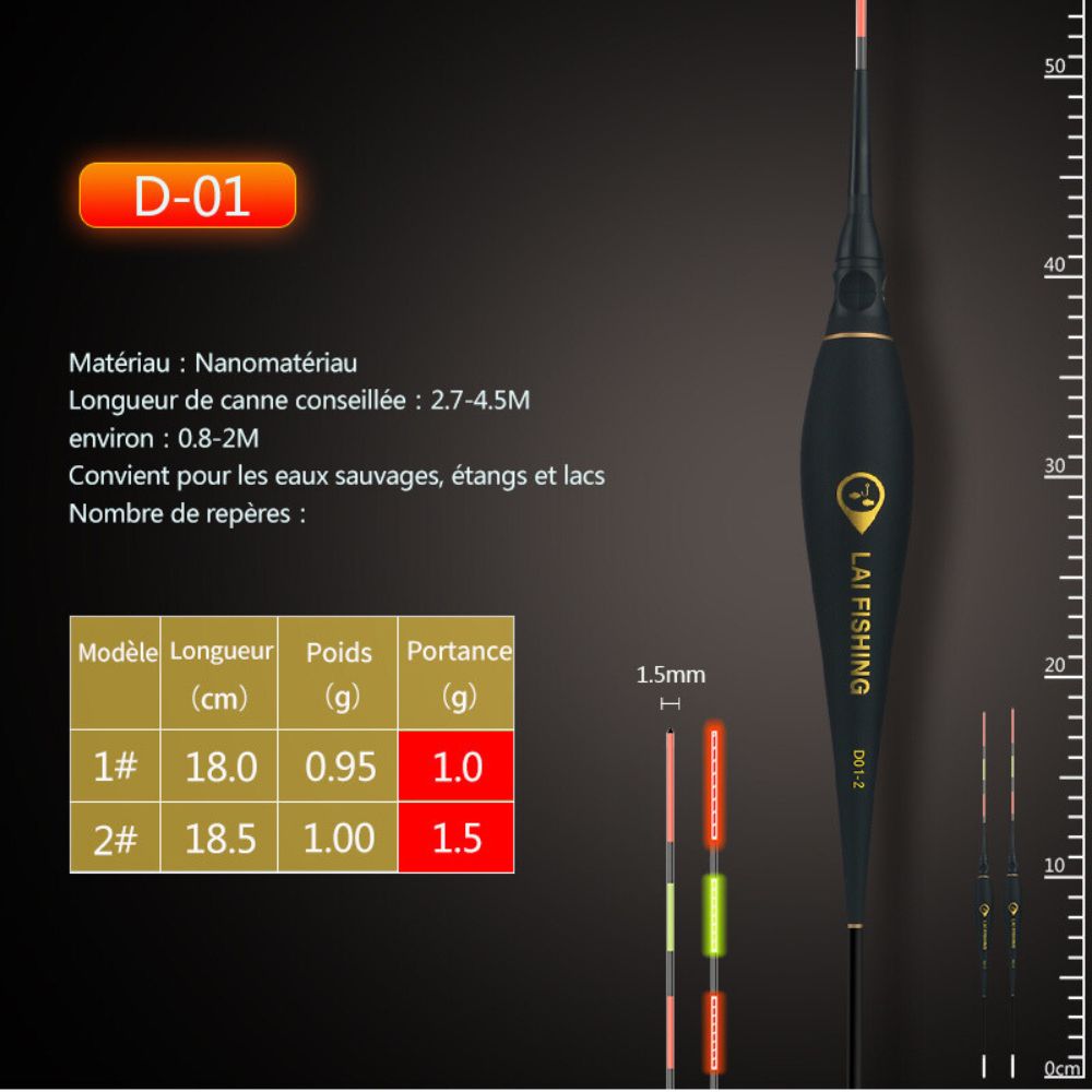 Flotteur Lumineux Lai Fishing Noir D-01