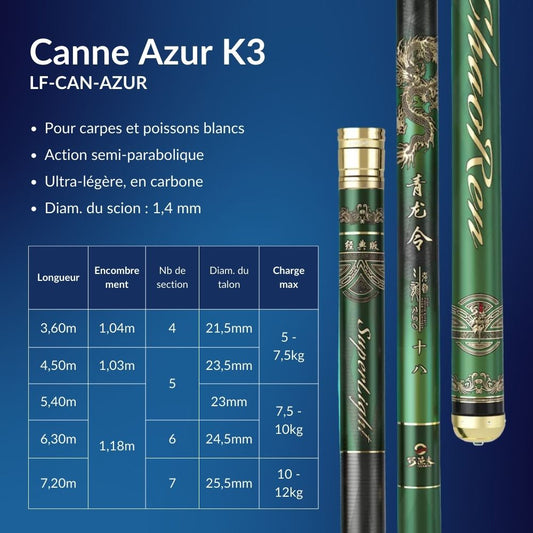 Canne à pêche au coup chinoise Azur K3 - Série Verte